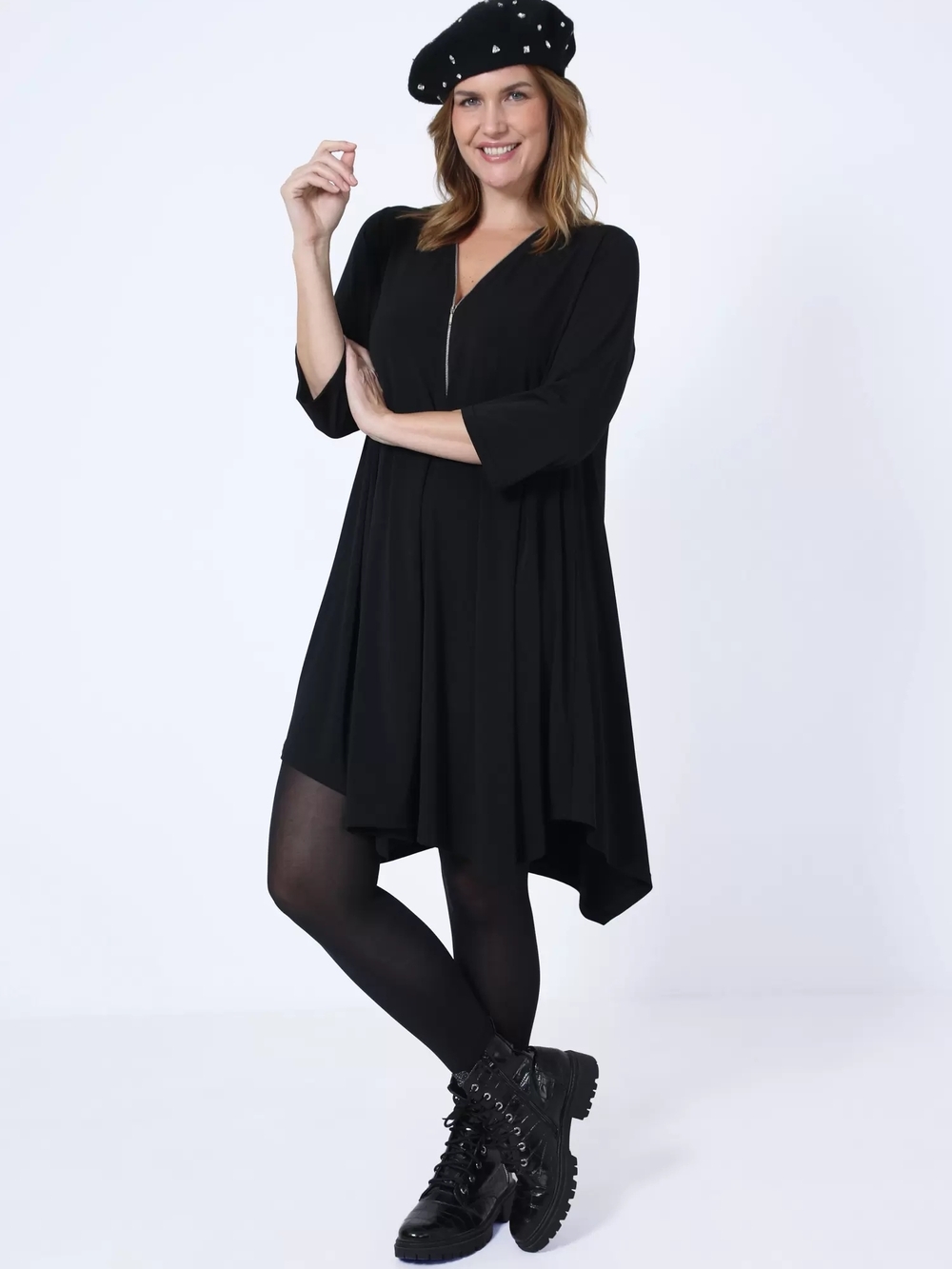 JMP Jean Marc Philippe Women Black V-Neck Swing Dress France US Size 2X/3X 20/22